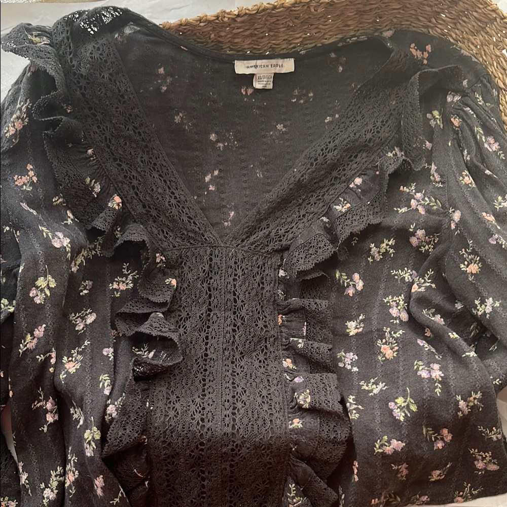 Floral Black Lace Top